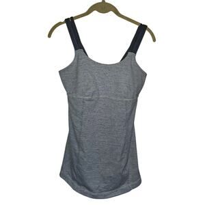 Lululemon Active Strength Tank Ghost Blurred Grey Mini Stripe Coal Size 8
